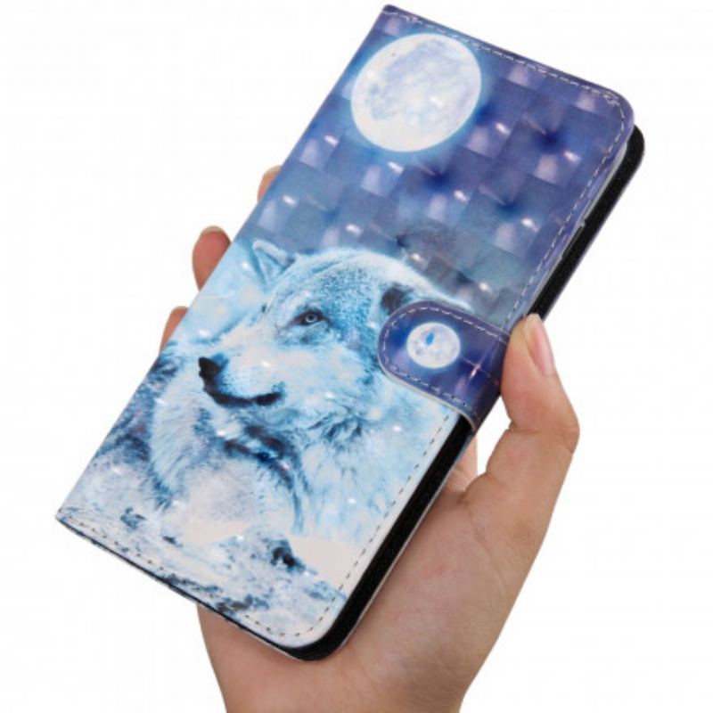 Capa Flip Para Xiaomi Redmi Note 9 Pro 5G Lobo Ao Luar