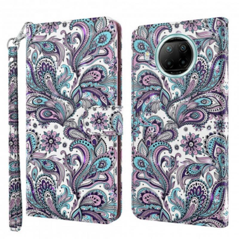 Capa Flip Para Xiaomi Redmi Note 9 Pro 5G Padrões De Flores De Ponto De Luz