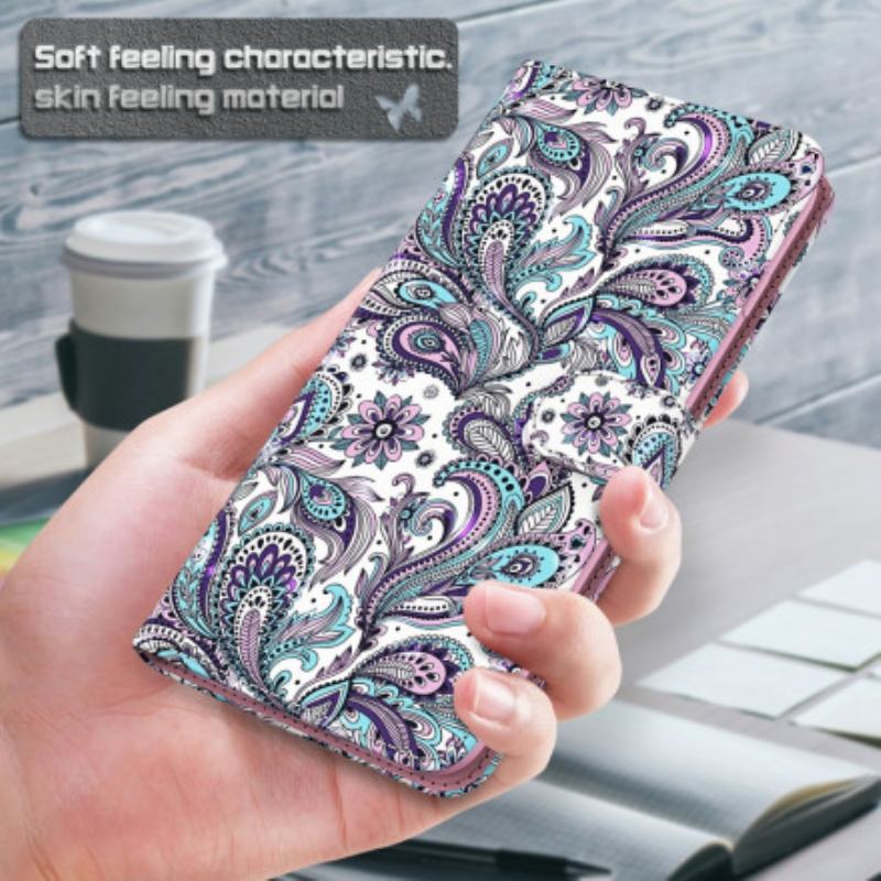 Capa Flip Para Xiaomi Redmi Note 9 Pro 5G Padrões De Flores De Ponto De Luz