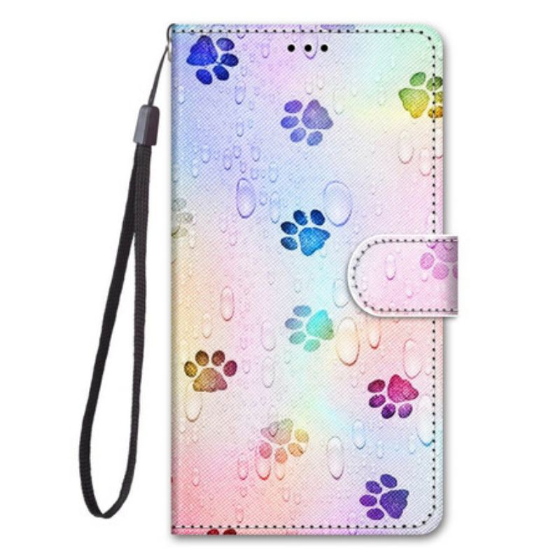 Capa Flip Para Xiaomi Redmi Note 9 Pro 5G Pegadas De Gato