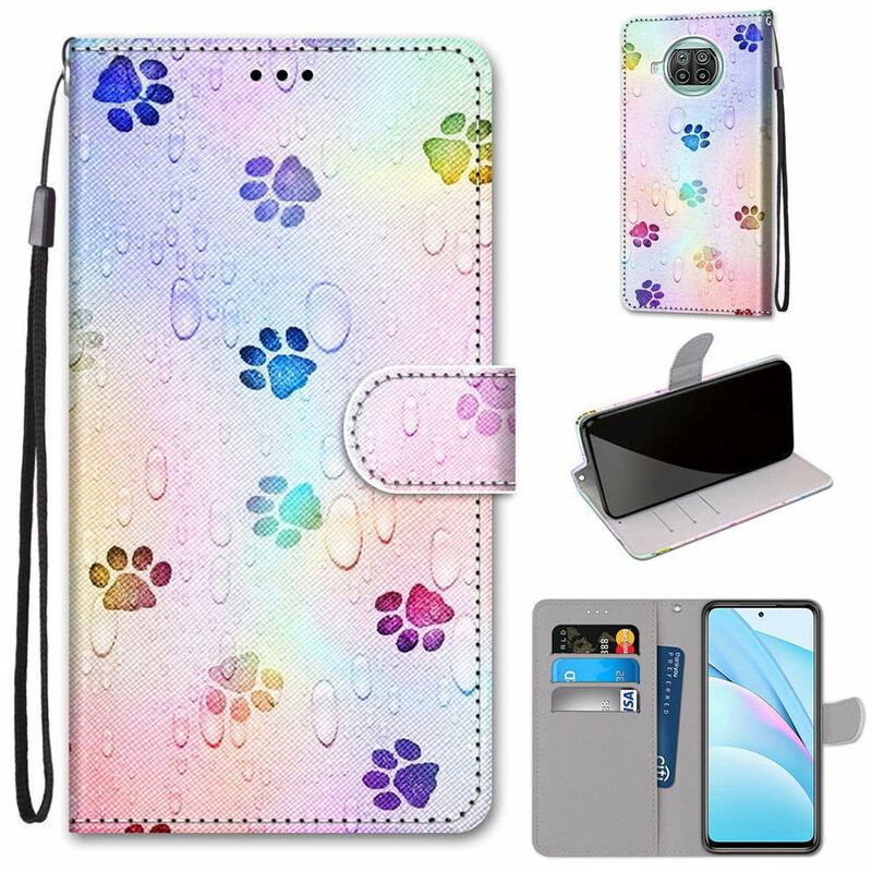 Capa Flip Para Xiaomi Redmi Note 9 Pro 5G Pegadas De Gato