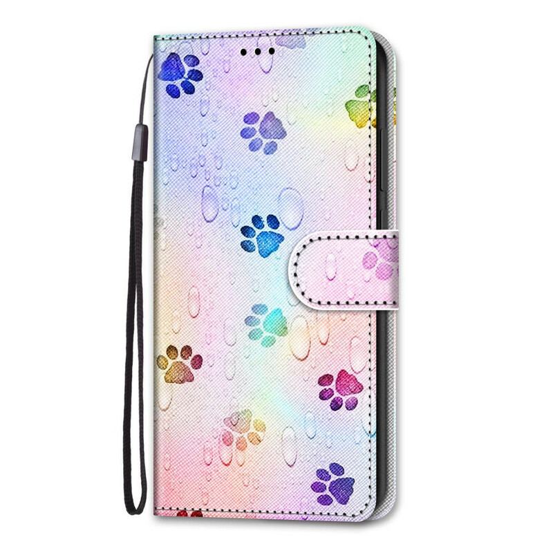 Capa Flip Para Xiaomi Redmi Note 9 Pro 5G Pegadas De Gato