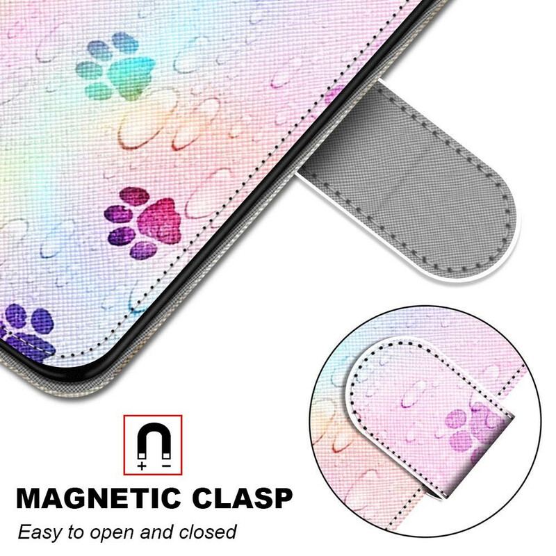 Capa Flip Para Xiaomi Redmi Note 9 Pro 5G Pegadas De Gato