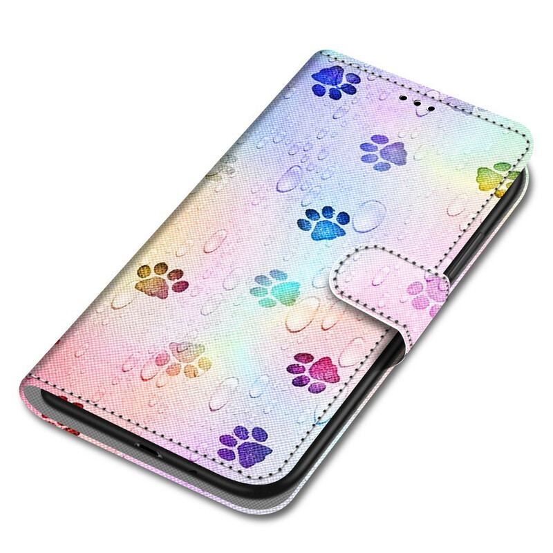 Capa Flip Para Xiaomi Redmi Note 9 Pro 5G Pegadas De Gato