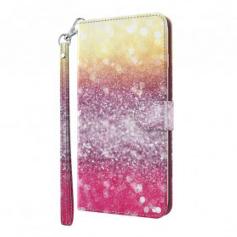 Capa Flip Para Xiaomi Redmi Note 9 Pro 5G Ponto De Luz Glitter Magenta