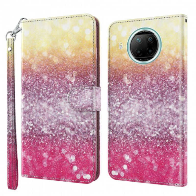 Capa Flip Para Xiaomi Redmi Note 9 Pro 5G Ponto De Luz Glitter Magenta