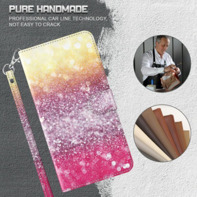 Capa Flip Para Xiaomi Redmi Note 9 Pro 5G Ponto De Luz Glitter Magenta