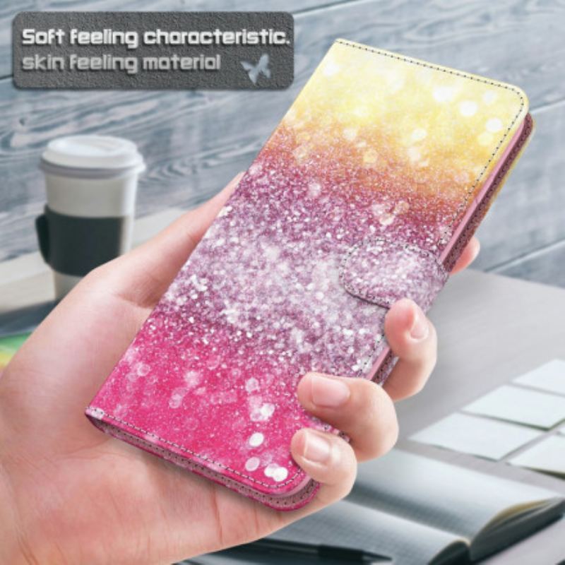 Capa Flip Para Xiaomi Redmi Note 9 Pro 5G Ponto De Luz Glitter Magenta