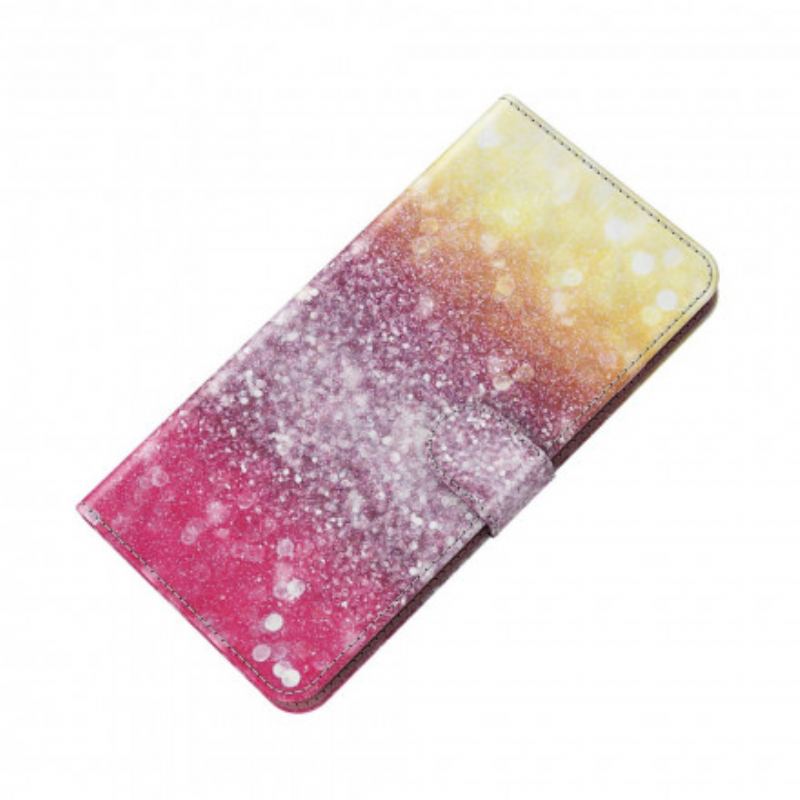 Capa Flip Para Xiaomi Redmi Note 9 Pro 5G Ponto De Luz Glitter Magenta