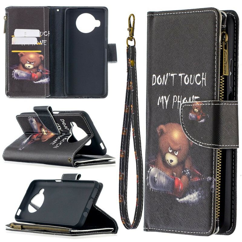 Capa Flip Para Xiaomi Redmi Note 9 Pro 5G Urso De Bolso Com Zíper