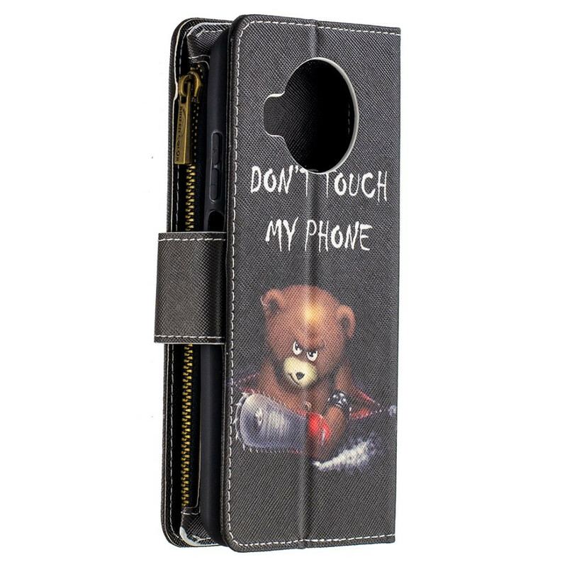 Capa Flip Para Xiaomi Redmi Note 9 Pro 5G Urso De Bolso Com Zíper