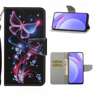 Capa Folio Para Xiaomi Redmi Note 9 Pro 5G Borboletas E Cordão