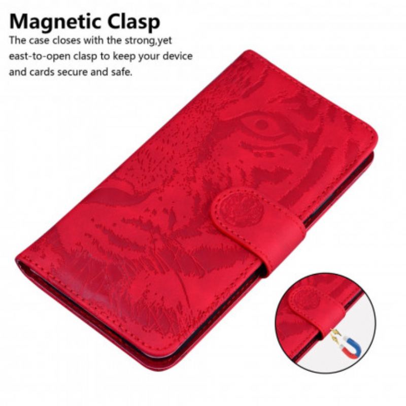 Capa Folio Para Xiaomi Redmi Note 9 Pro 5G Cara De Tigre