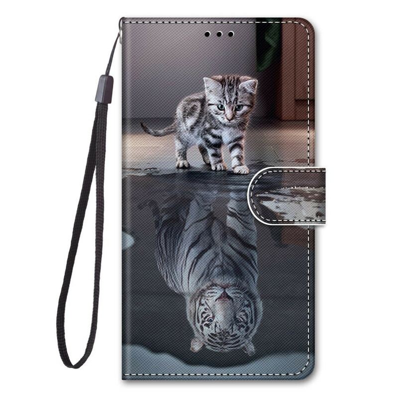 Capa Folio Para Xiaomi Redmi Note 9 Pro 5G De Cordão Gatinho Strappy