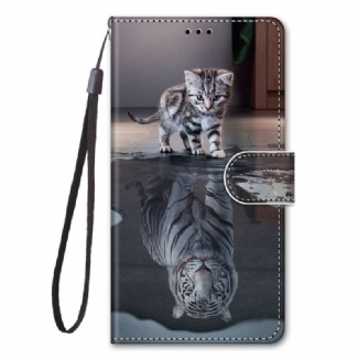 Capa Folio Para Xiaomi Redmi Note 9 Pro 5G De Cordão Gatinho Strappy