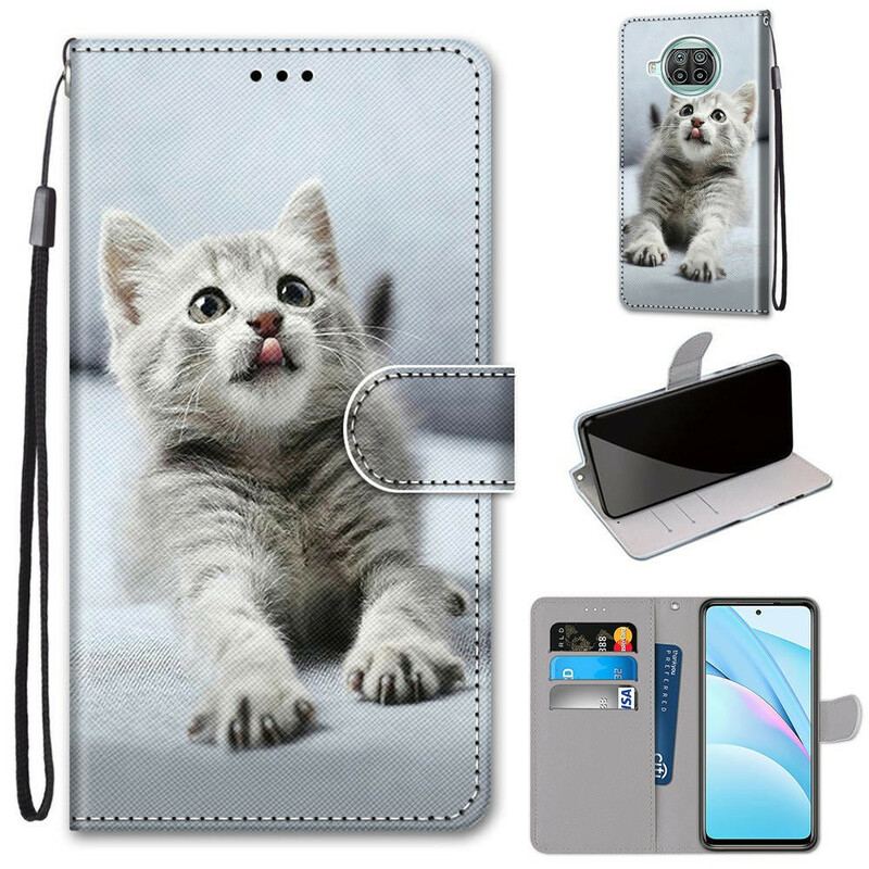 Capa Folio Para Xiaomi Redmi Note 9 Pro 5G De Cordão Gatinho Strappy