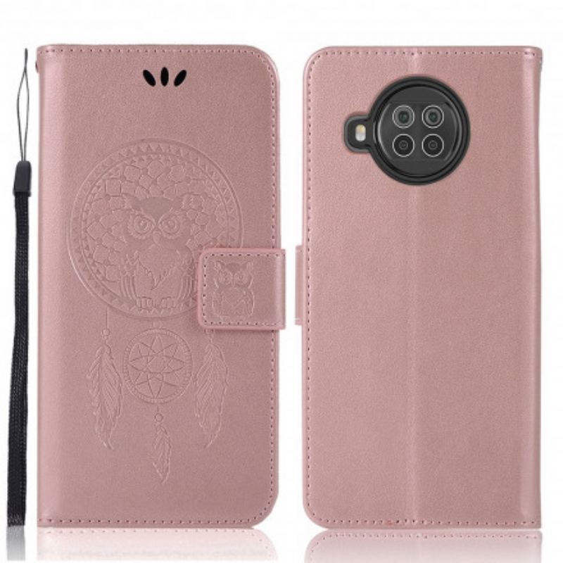 Capa Folio Para Xiaomi Redmi Note 9 Pro 5G Coruja Apanhador De Sonhos Efeito Couro