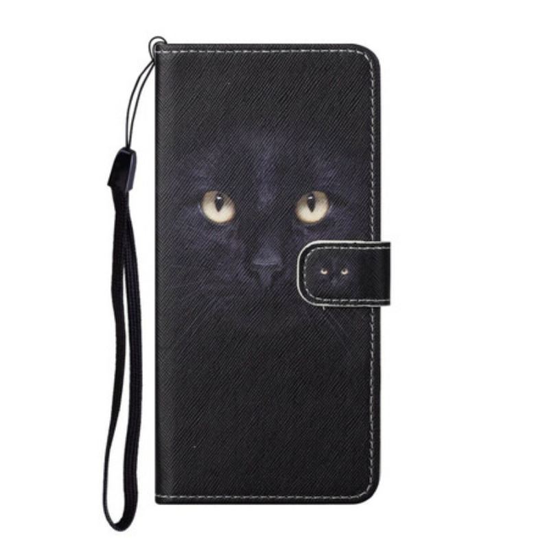 Capa Folio Para Xiaomi Redmi Note 9 Pro 5G Olhos De Gato Preto