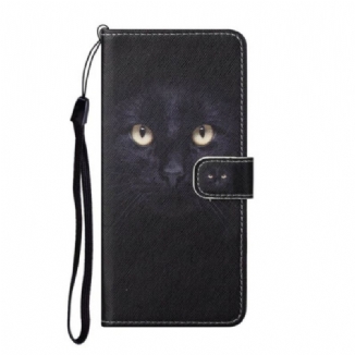 Capa Folio Para Xiaomi Redmi Note 9 Pro 5G Olhos De Gato Preto