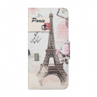 Capa Folio Para Xiaomi Redmi Note 9 Pro 5G Torre Eiffel Retrô