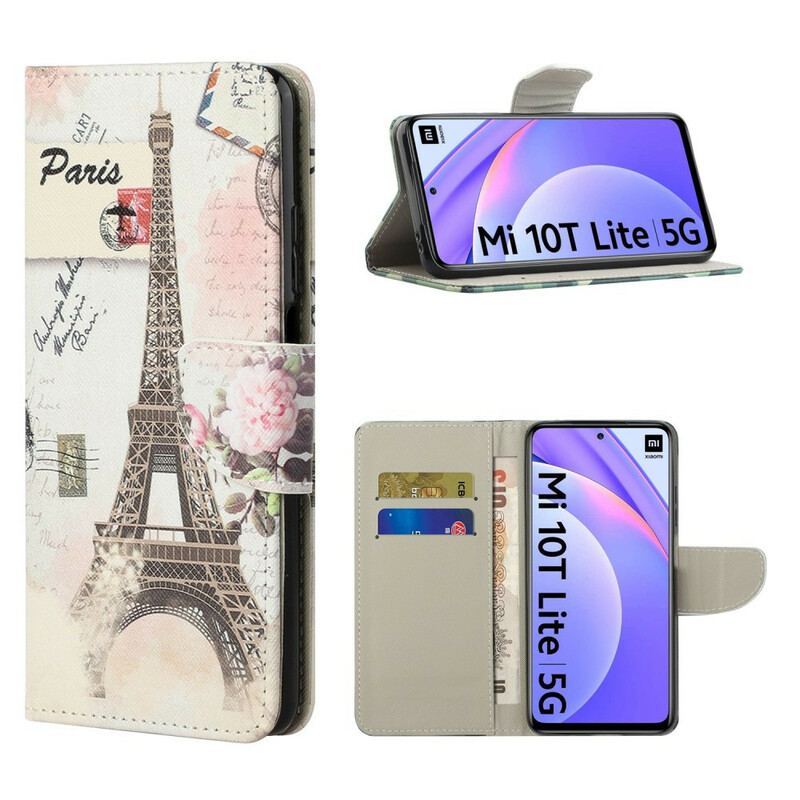 Capa Folio Para Xiaomi Redmi Note 9 Pro 5G Torre Eiffel Retrô