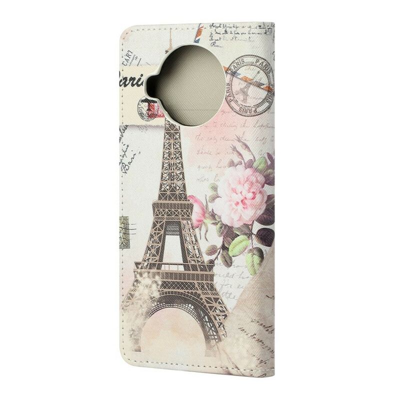 Capa Folio Para Xiaomi Redmi Note 9 Pro 5G Torre Eiffel Retrô