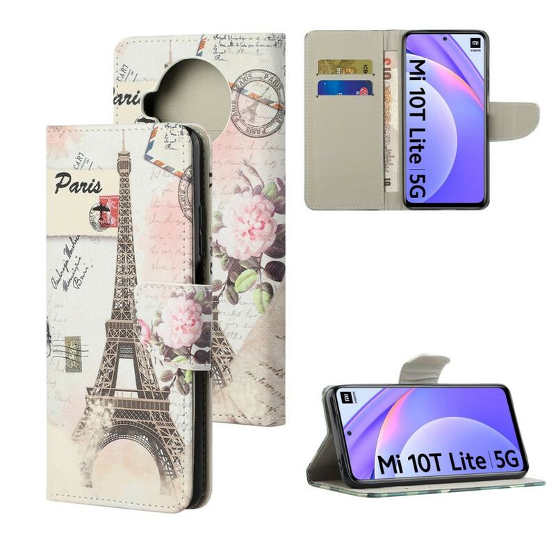 Capa Folio Para Xiaomi Redmi Note 9 Pro 5G Torre Eiffel Retrô