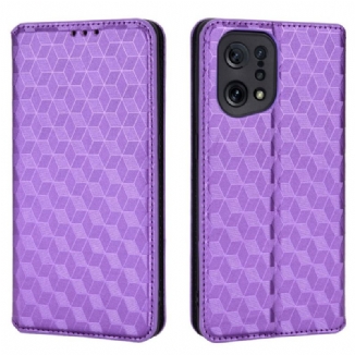 Capa De Celular Para Oppo Find X5 Flip Efeito Couro Diamante