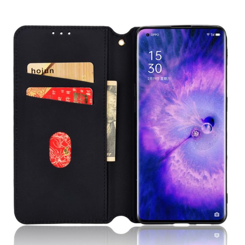 Capa De Celular Para Oppo Find X5 Flip Efeito Couro Diamante