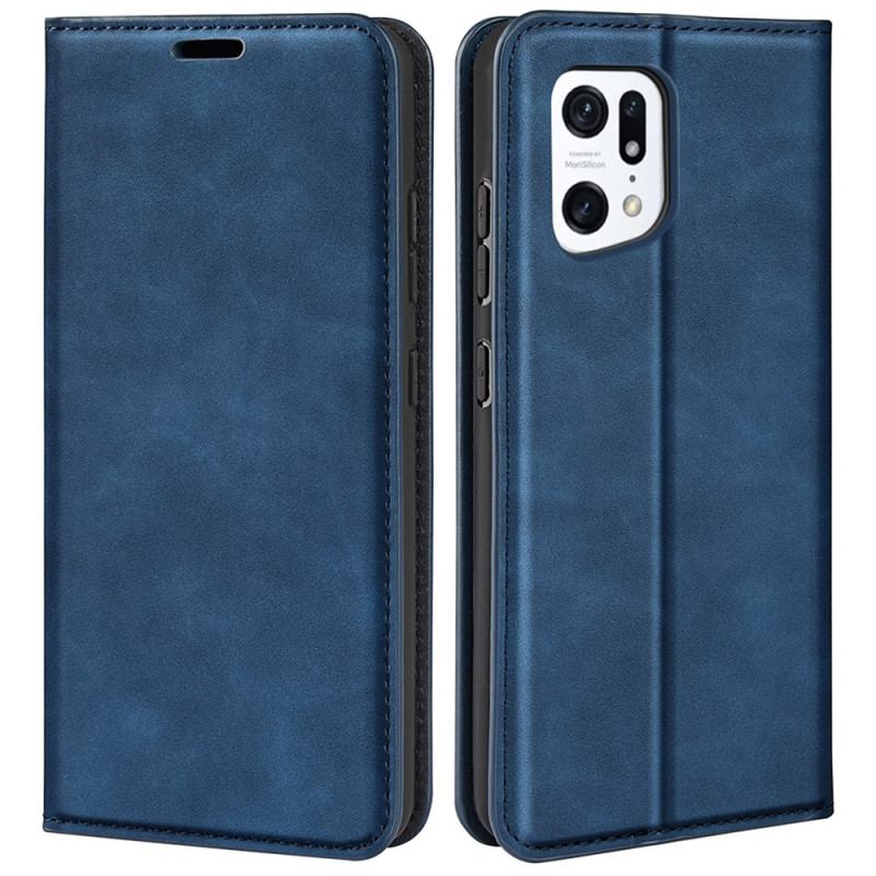 Capa De Celular Para Oppo Find X5 Flip Efeito Couro Macio Seda