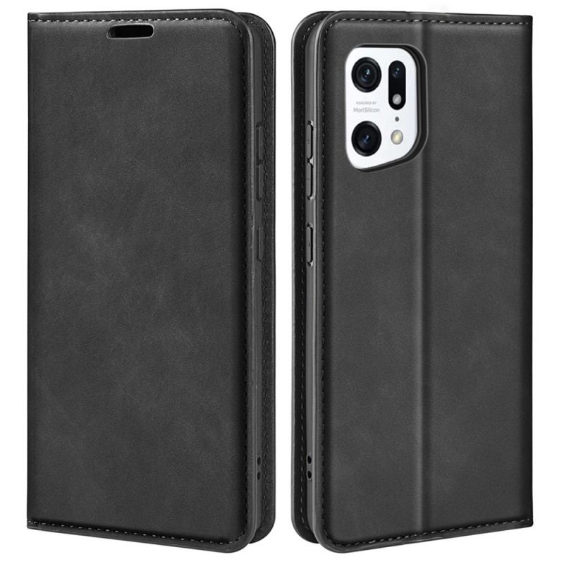 Capa De Celular Para Oppo Find X5 Flip Efeito Couro Macio Seda