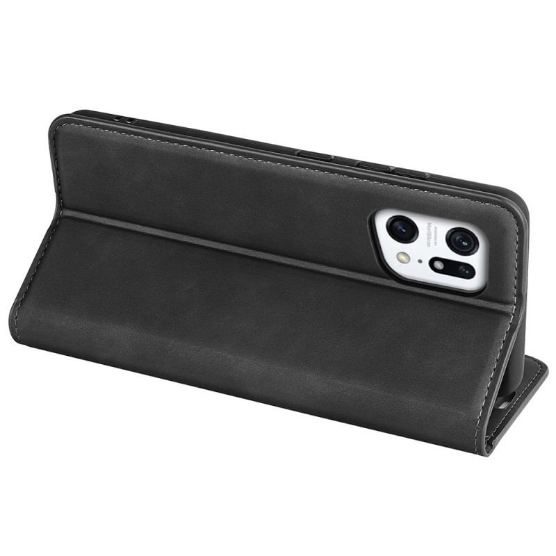 Capa De Celular Para Oppo Find X5 Flip Efeito Couro Macio Seda