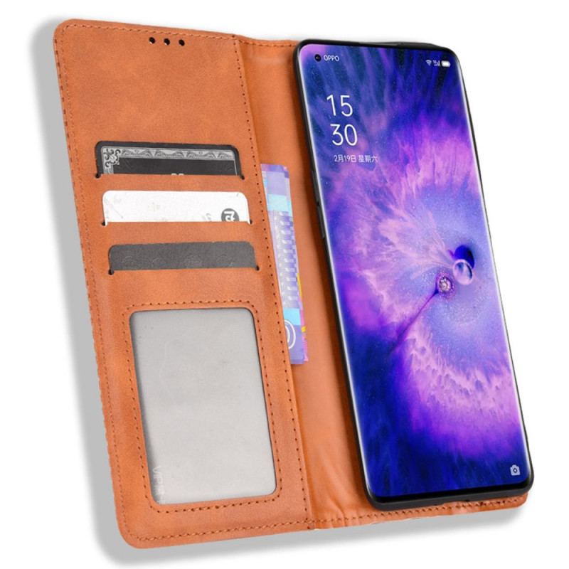 Capa De Celular Para Oppo Find X5 Flip Efeito Couro Vintage Estilizado