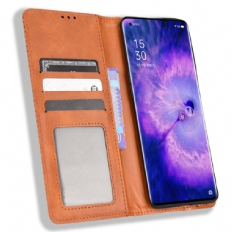 Capa De Celular Para Oppo Find X5 Flip Efeito Couro Vintage Estilizado