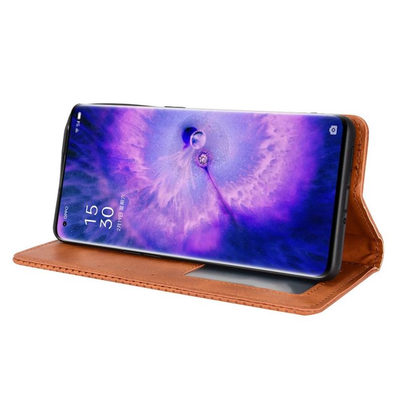 Capa De Celular Para Oppo Find X5 Flip Efeito Couro Vintage Estilizado