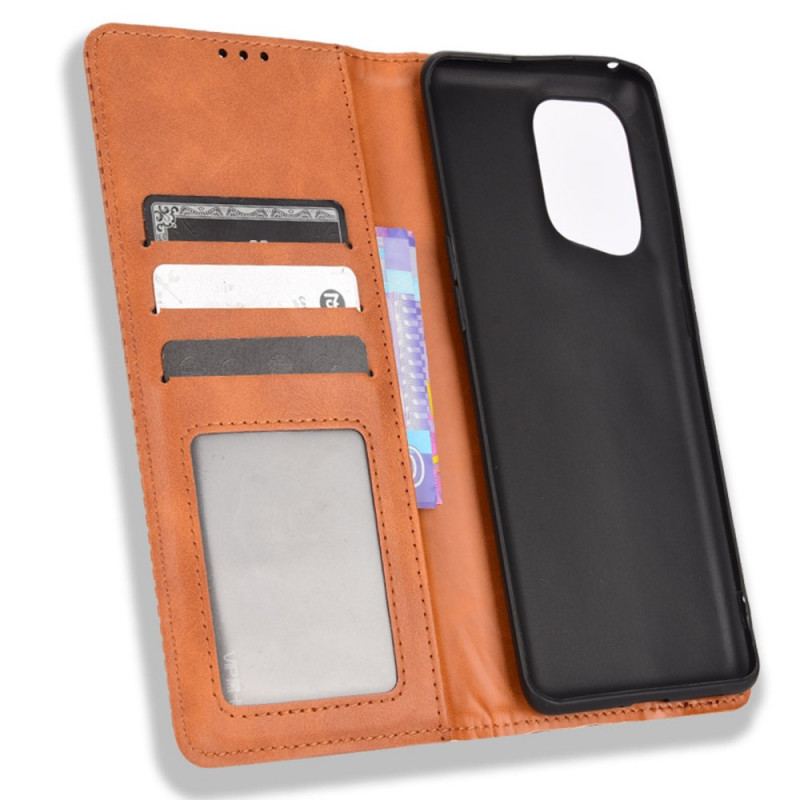 Capa De Celular Para Oppo Find X5 Flip Efeito Couro Vintage Estilizado