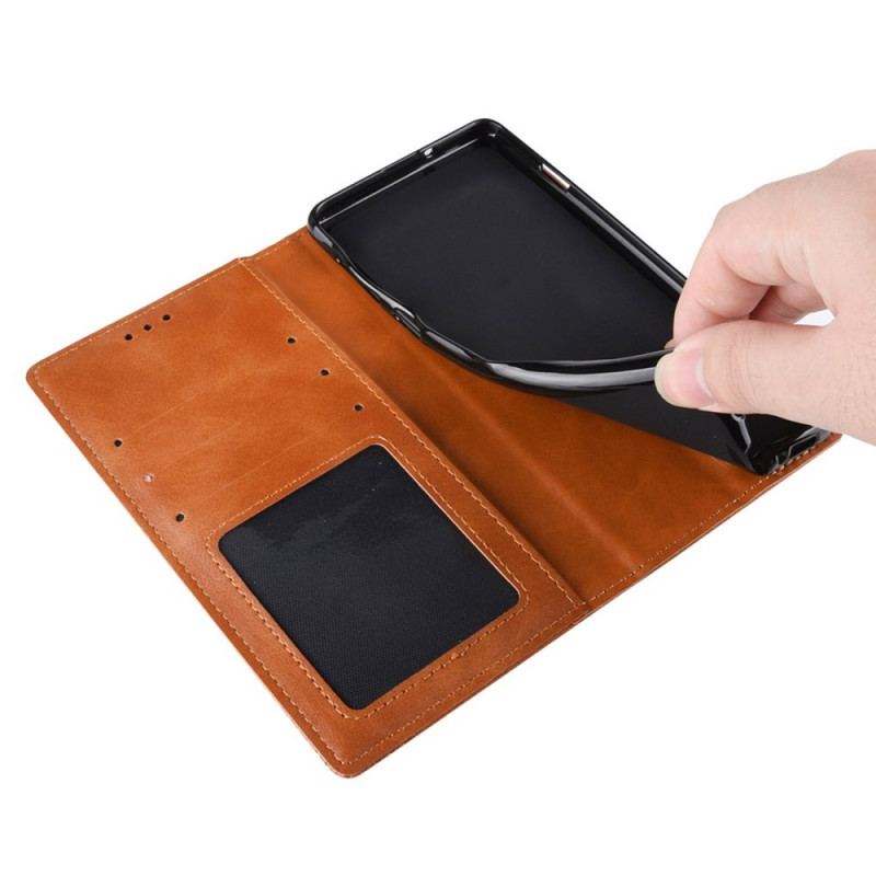 Capa De Celular Para Oppo Find X5 Flip Efeito Couro Vintage Estilizado