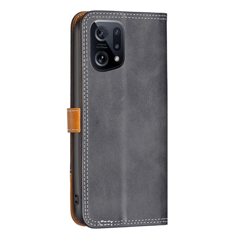 Capa De Couro Para Oppo Find X5 Bicolor Com Alça