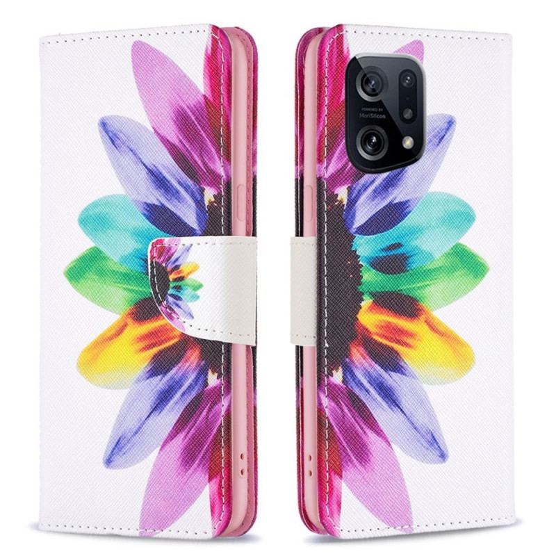 Capa De Couro Para Oppo Find X5 Flor Aquarela