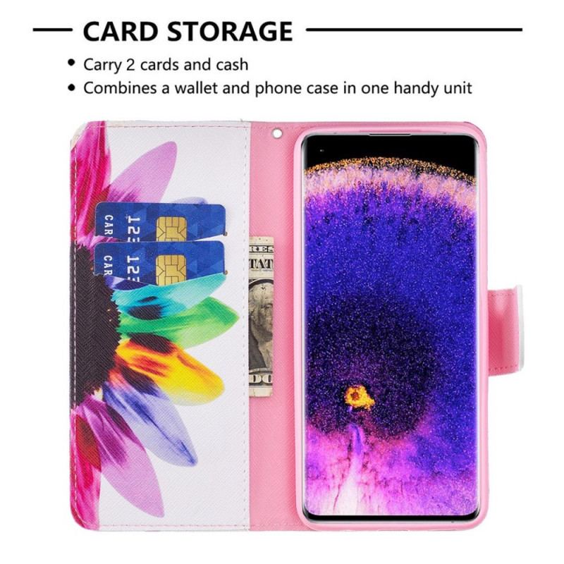 Capa De Couro Para Oppo Find X5 Flor Aquarela