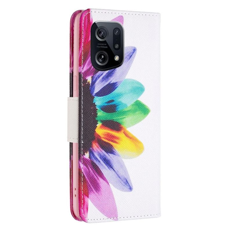 Capa De Couro Para Oppo Find X5 Flor Aquarela