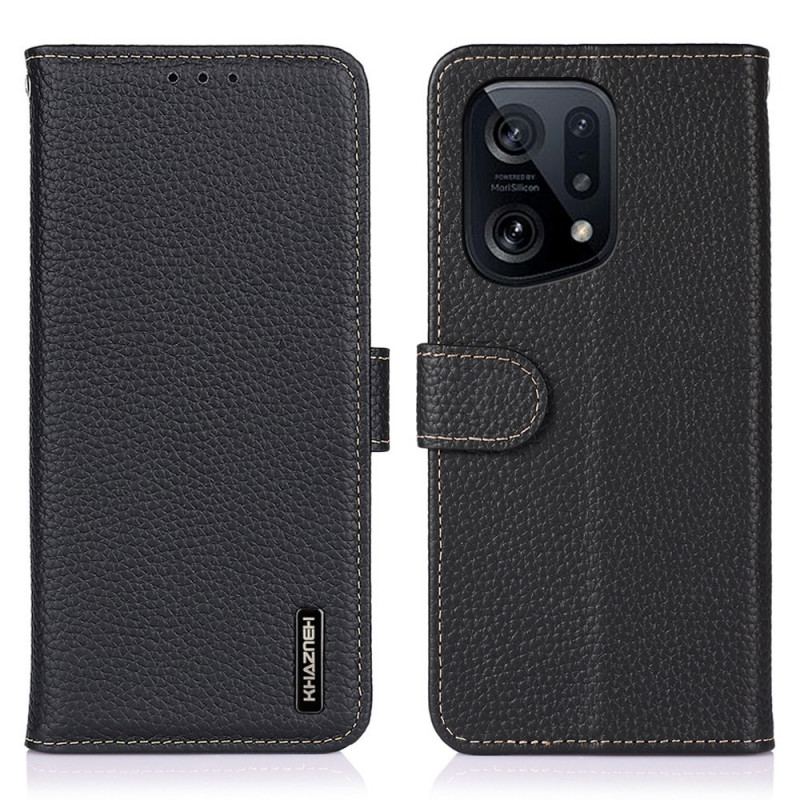 Capa De Couro Para Oppo Find X5 Khazneh Lichia Couro