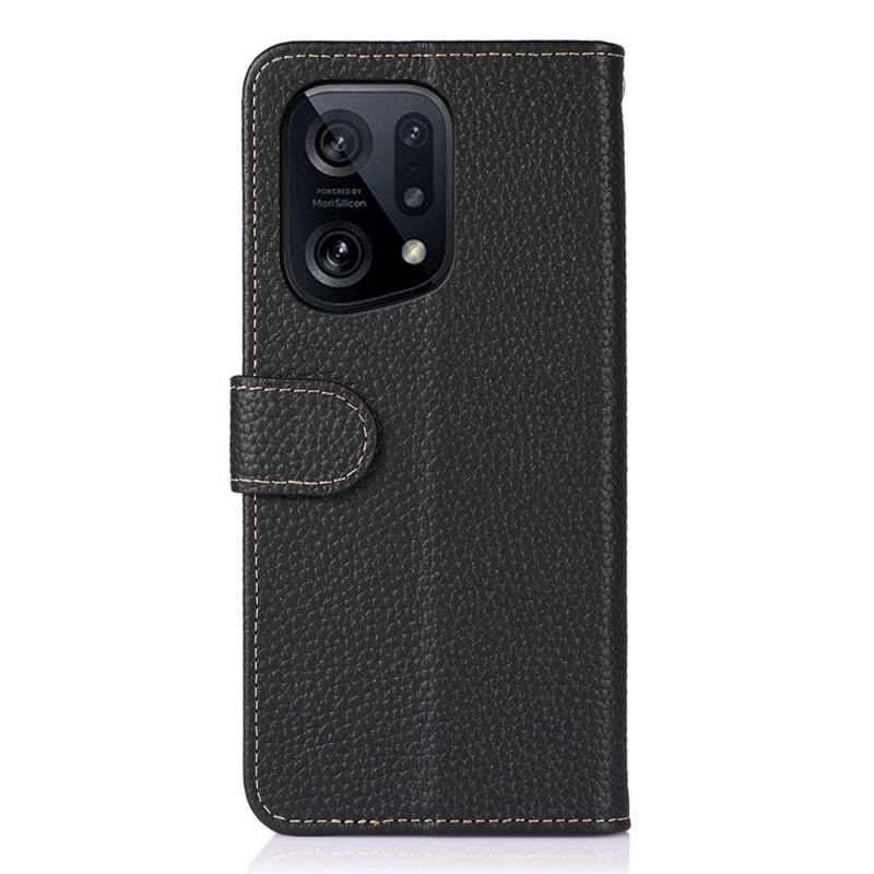 Capa De Couro Para Oppo Find X5 Khazneh Lichia Couro