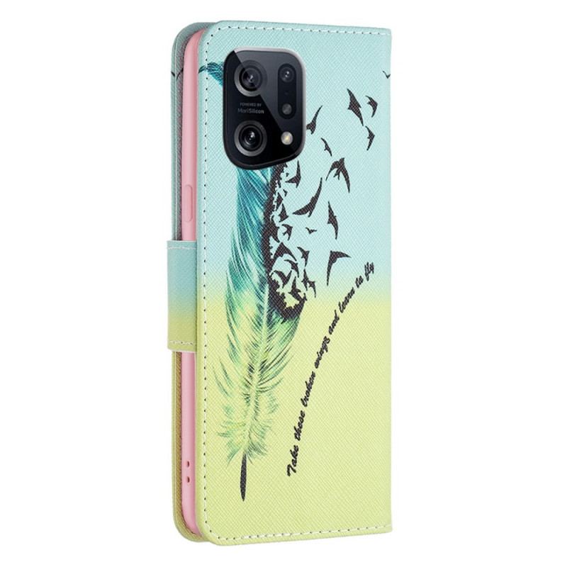 Capa De Couro Para Oppo Find X5 Pena