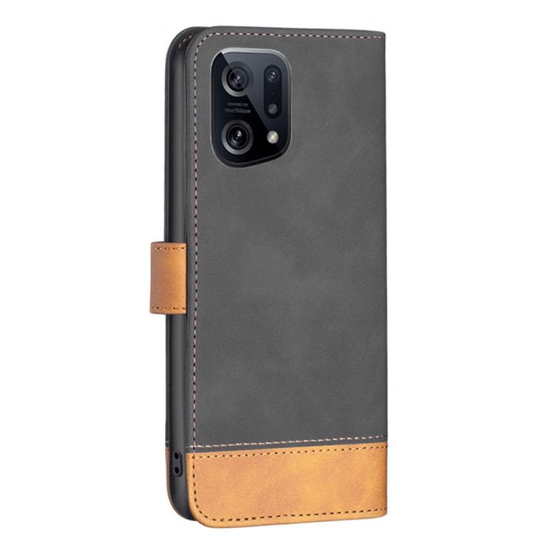 Capa De Couro Para Oppo Find X5 Couro Sintético De Dois Tons Binfen Color