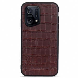 Capa Para Oppo Find X5 Couro Genuíno Com Textura De Crocodilo