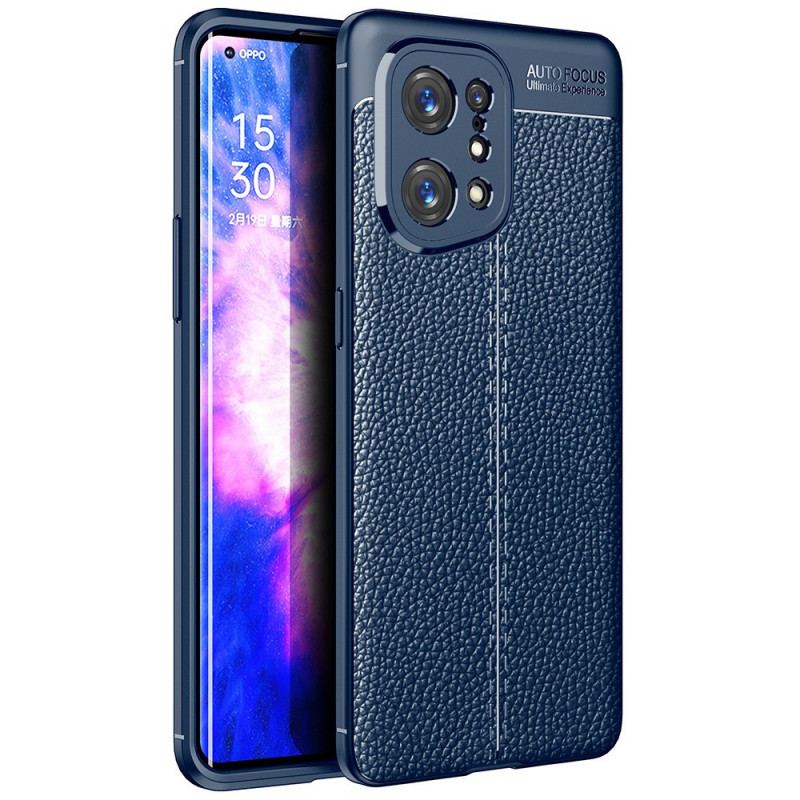 Capa Para Oppo Find X5 Linha Dupla Efeito Couro Litchi