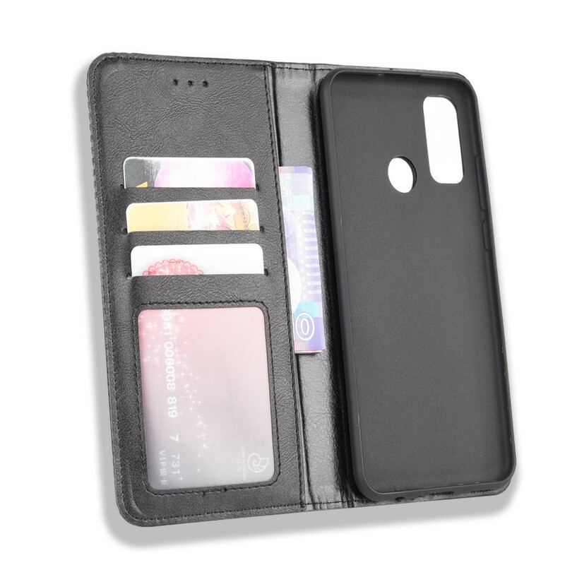 Capa De Celular Para Huawei P Smart 2020 Flip Efeito Couro Vintage Estilizado