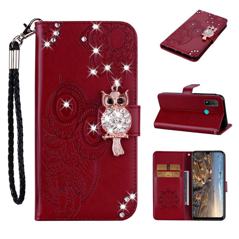 Capa De Couro Para Huawei P Smart 2020 Coruja Mandala E Charme