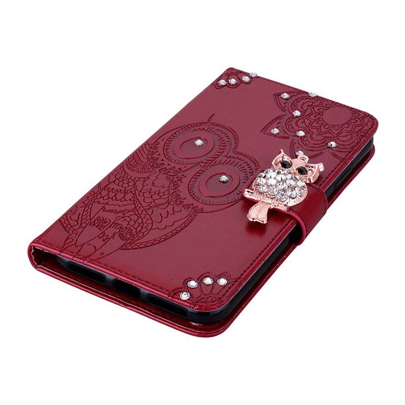 Capa De Couro Para Huawei P Smart 2020 Coruja Mandala E Charme